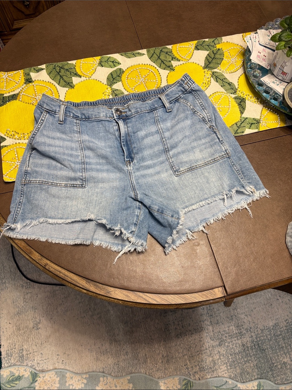 aerie Light Wash Frayed Hem Denim Shorts
